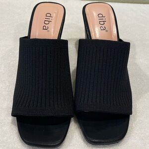 DIBA Black Wedge Slide Sandals - Women's size 6 - stretch fabric. NWOT.